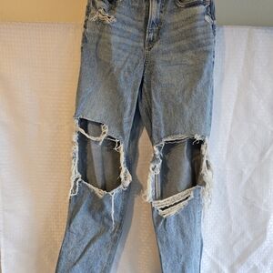 American Eagle Outfitters Blue Boyfriend Jeans with Distressed Knees